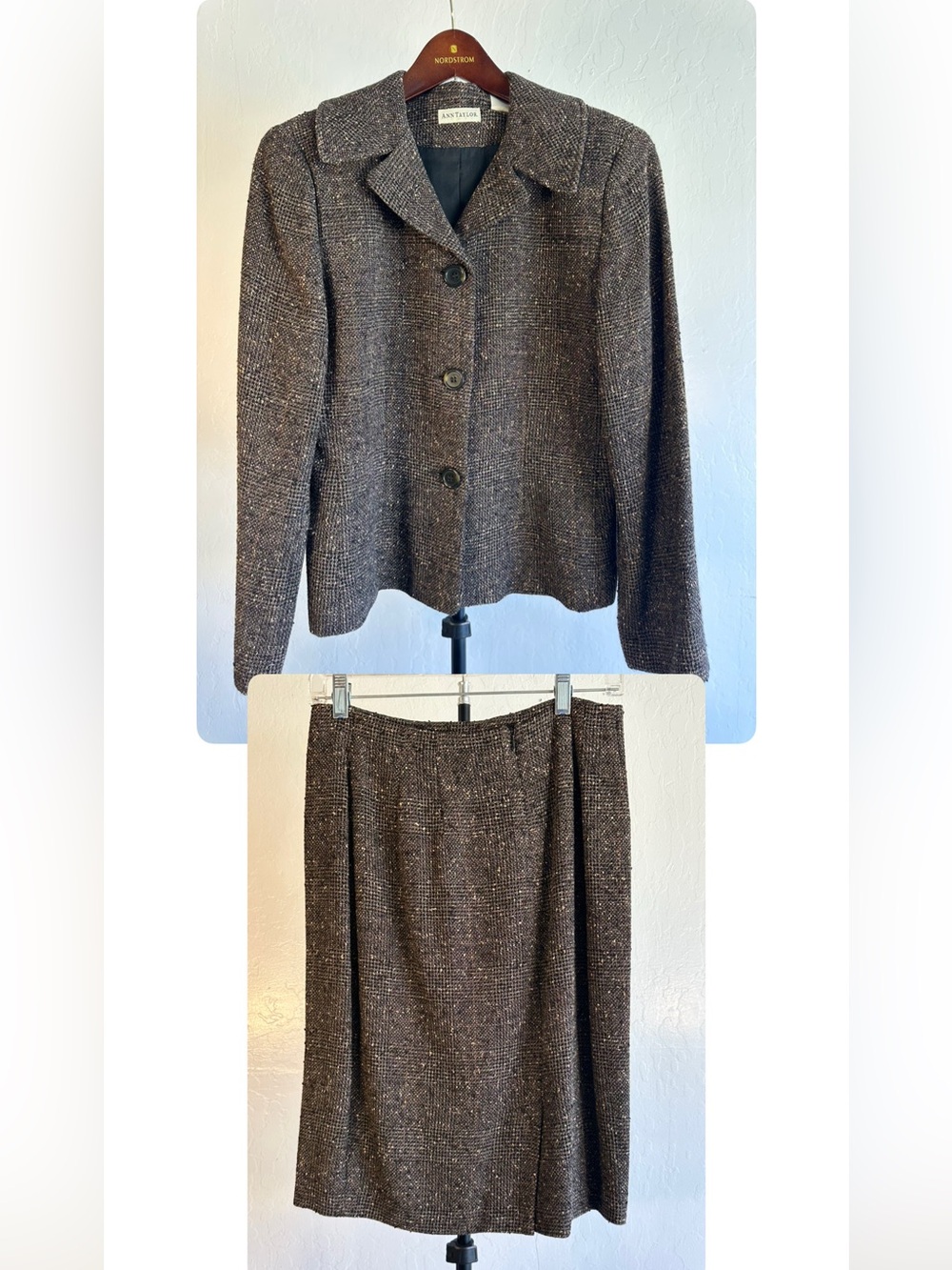 Ann Taylor Brown Tweed Skirt Set - Classic Two-Piece Jacket & Skirt